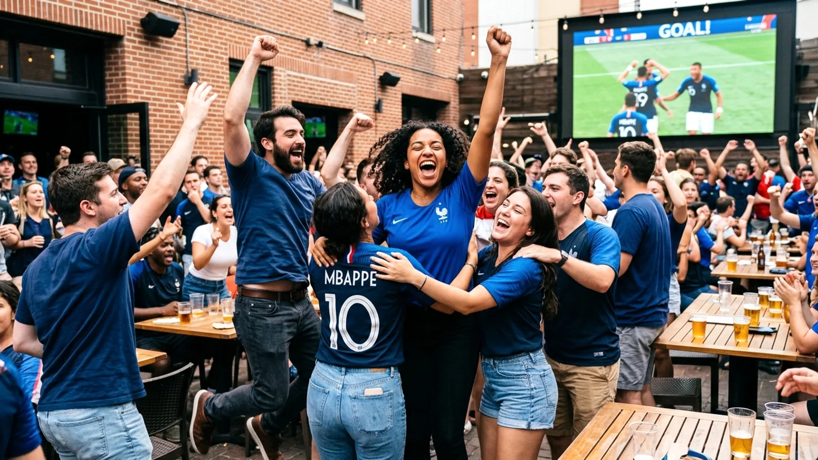 Người hâm mộ Pháp tại Philadelphia bùng nổ mừng bàn thắng của Mbappé
