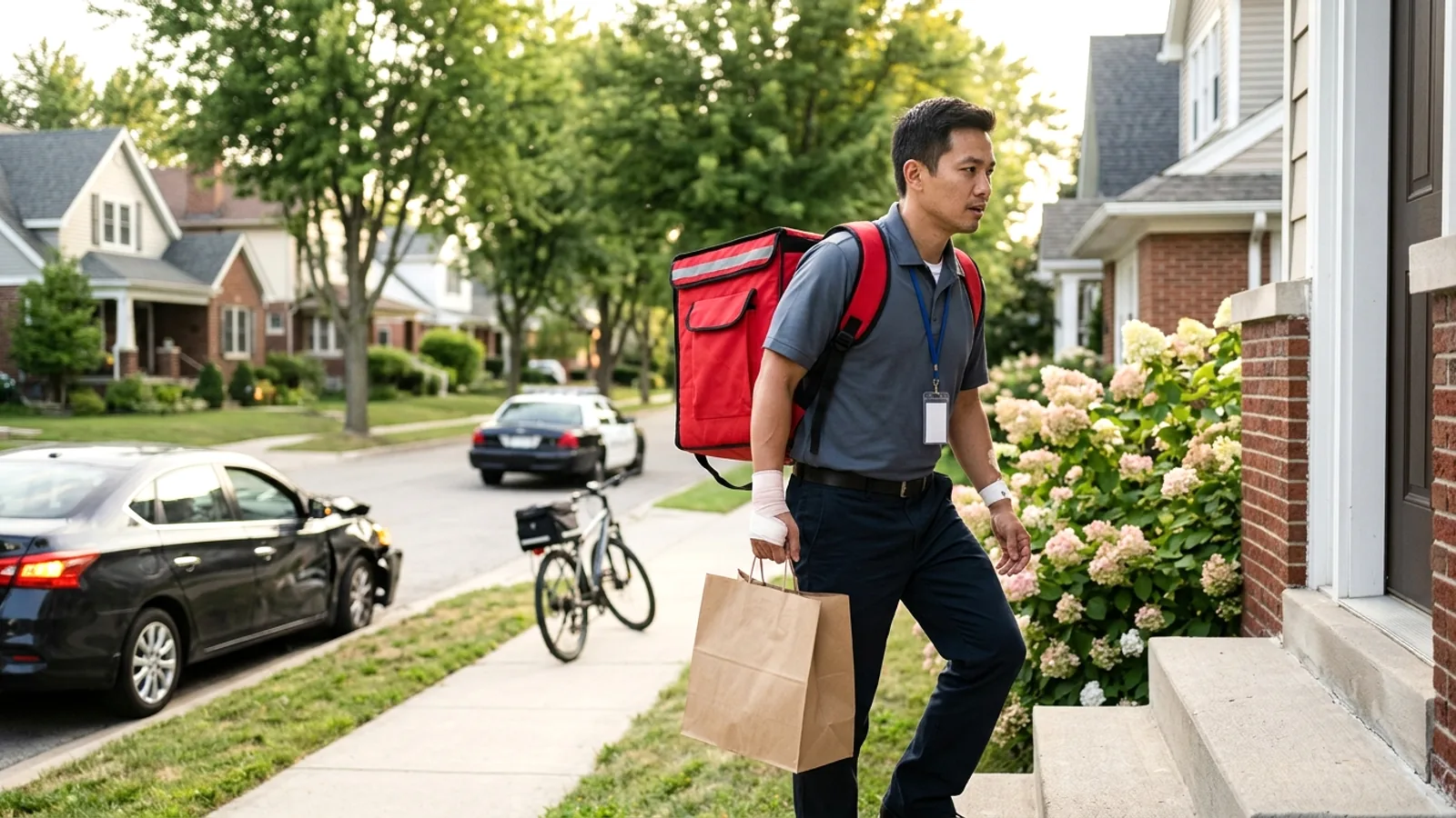 Tài xế DoorDash bị xe tông khi đang giao hàng vẫn hoàn thành nhiệm vụ